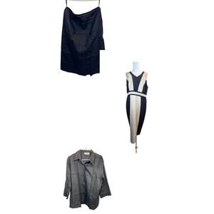 New York Co Black Bodycon Dress XL Vtg Silk Club Black shirt 14 Pencil Skirt 12